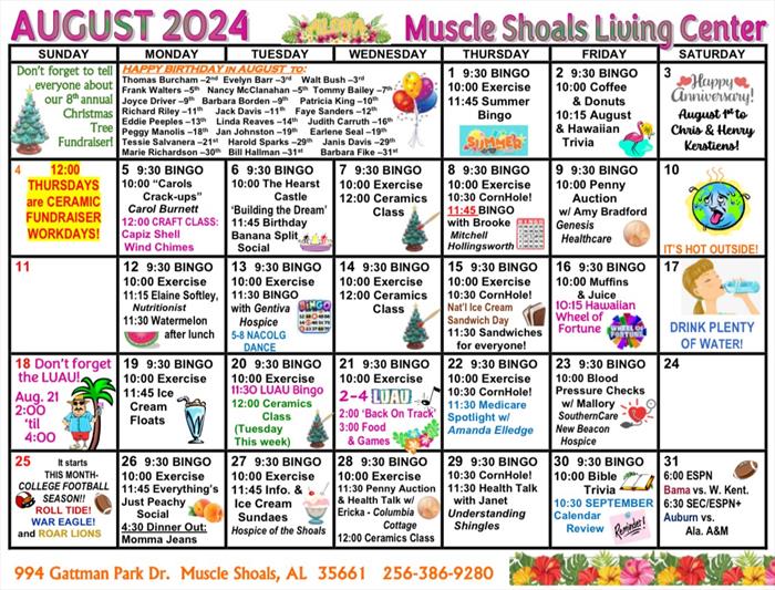 Muscle Shoals: August Calendar Muscle Shoals: August Calendar